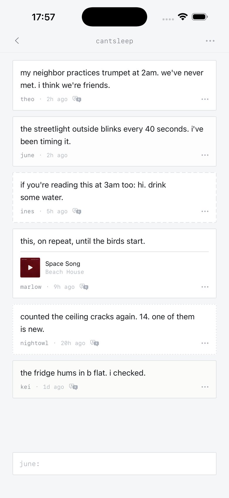 lorem. on iphone: notes under the word cantsleep